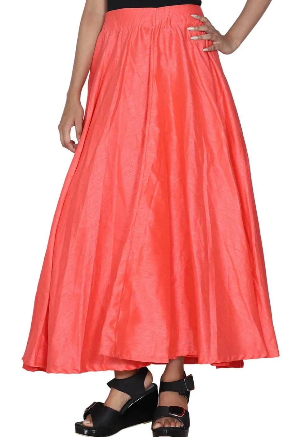 Solid Color Dupion Silk Flared Skirt in Peach