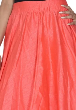 Solid Color Dupion Silk Flared Skirt in Peach