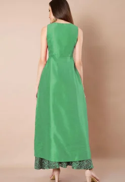 Solid Color Dupion Silk Front Slit Kurta in Light Green