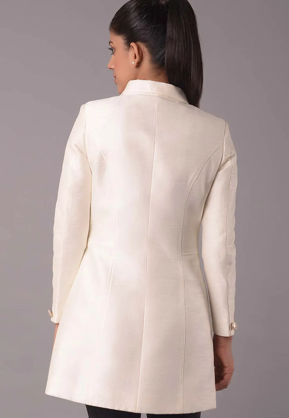 Solid Color Dupion Silk Jacket in Off White