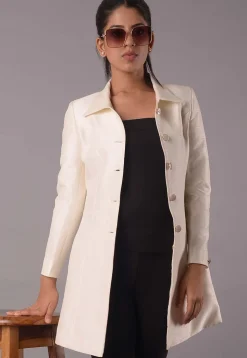 Solid Color Dupion Silk Jacket in Off White
