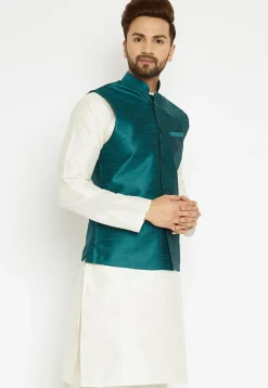 Solid Color Dupion Silk Jacket in Dark Teal Green