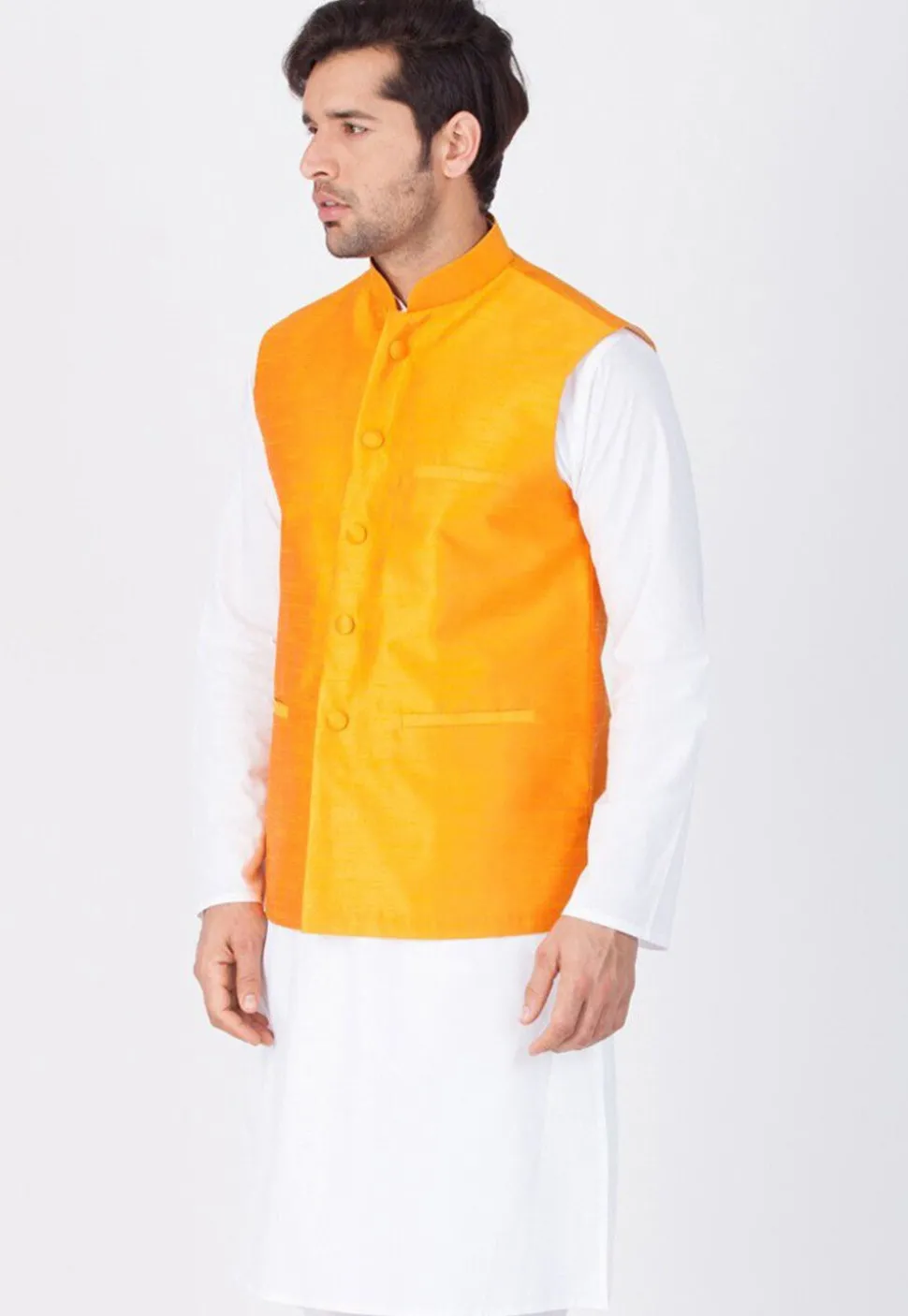 Solid Color Dupion Silk Jacket in Mustard