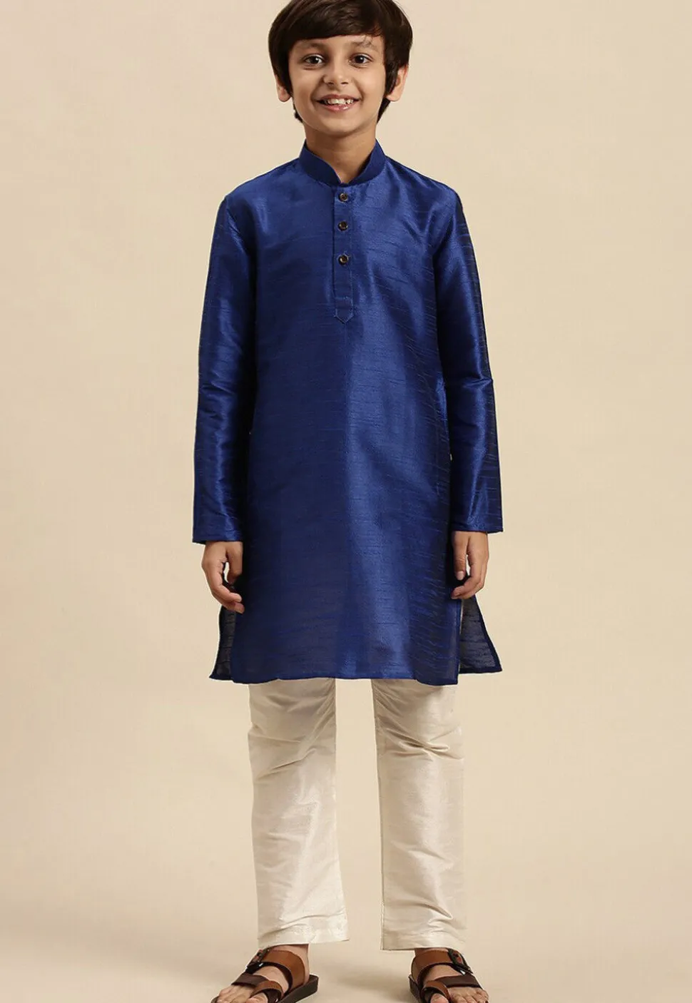 Solid Color Dupion Silk Kurta in Royal Blue