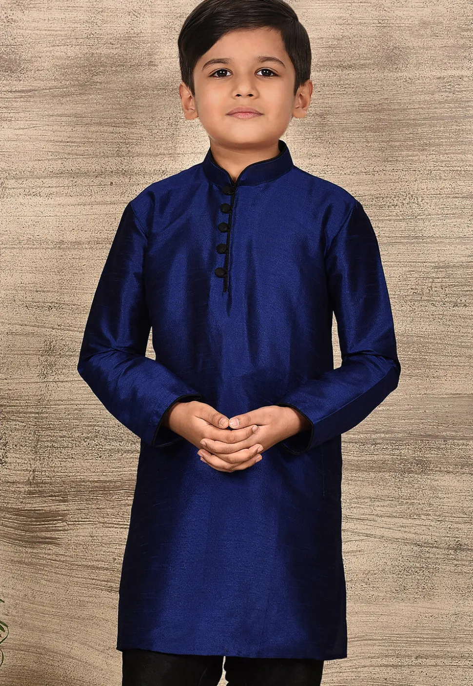 Solid Color Dupion Silk Kurta in Navy Blue