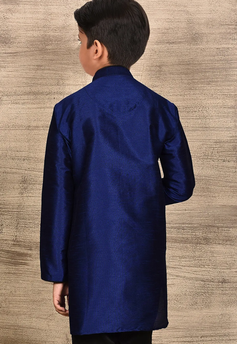 Solid Color Dupion Silk Kurta in Navy Blue