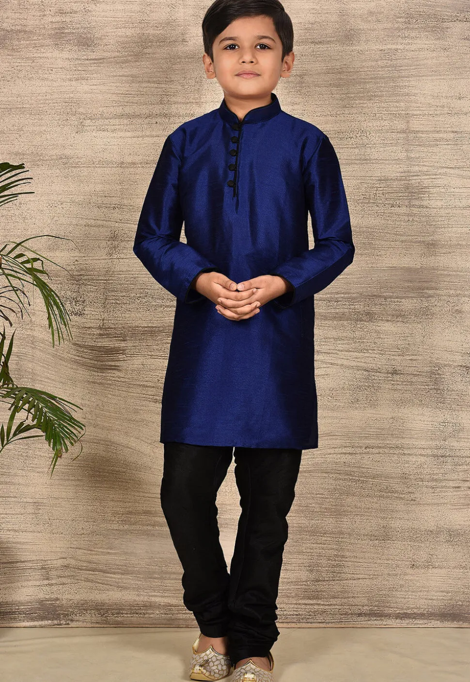 Solid Color Dupion Silk Kurta in Navy Blue