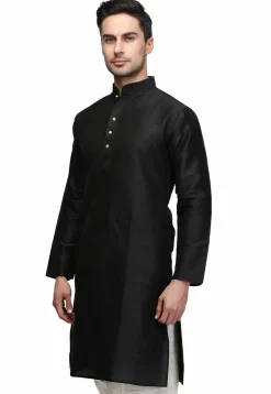Solid Color Dupion Silk Kurta in Black