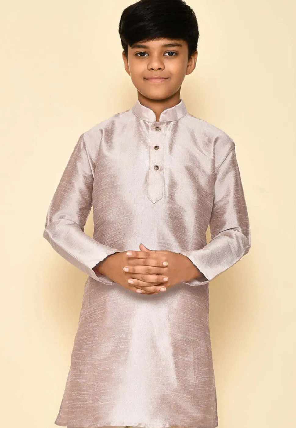 Solid Color Dupion Silk Kurta in Pastel Brown