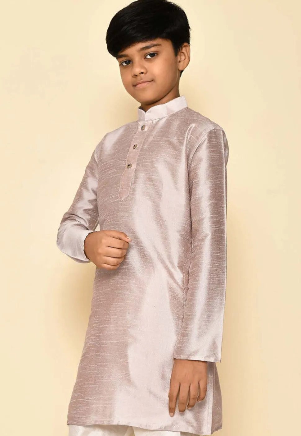 Solid Color Dupion Silk Kurta in Pastel Brown