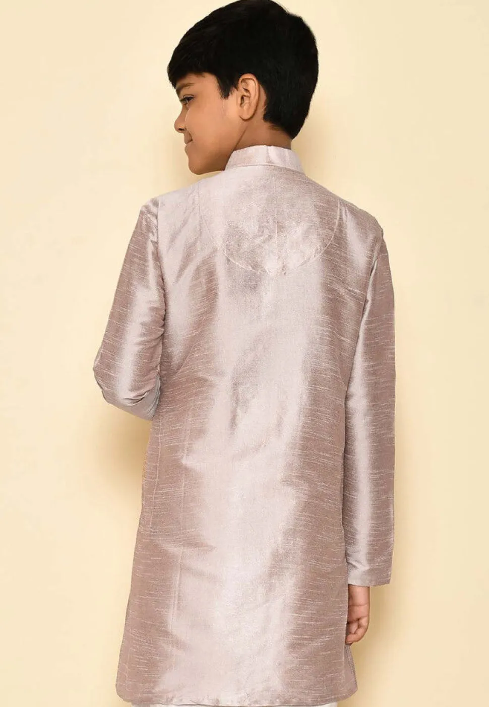 Solid Color Dupion Silk Kurta in Pastel Brown
