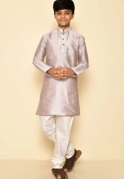 Solid Color Dupion Silk Kurta in Pastel Brown
