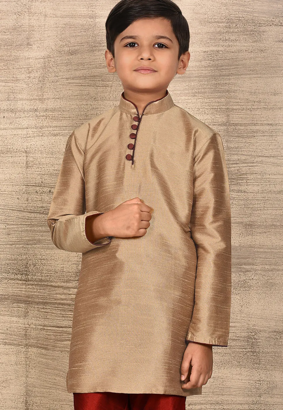 Solid Color Dupion Silk Kurta in Beige