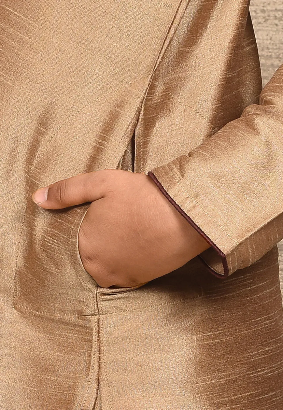 Solid Color Dupion Silk Kurta in Beige