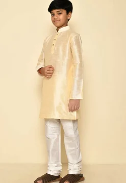 Solid Color Dupion Silk Kurta Set in Light Beige