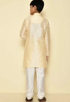 Solid Color Dupion Silk Kurta Set in Light Beige
