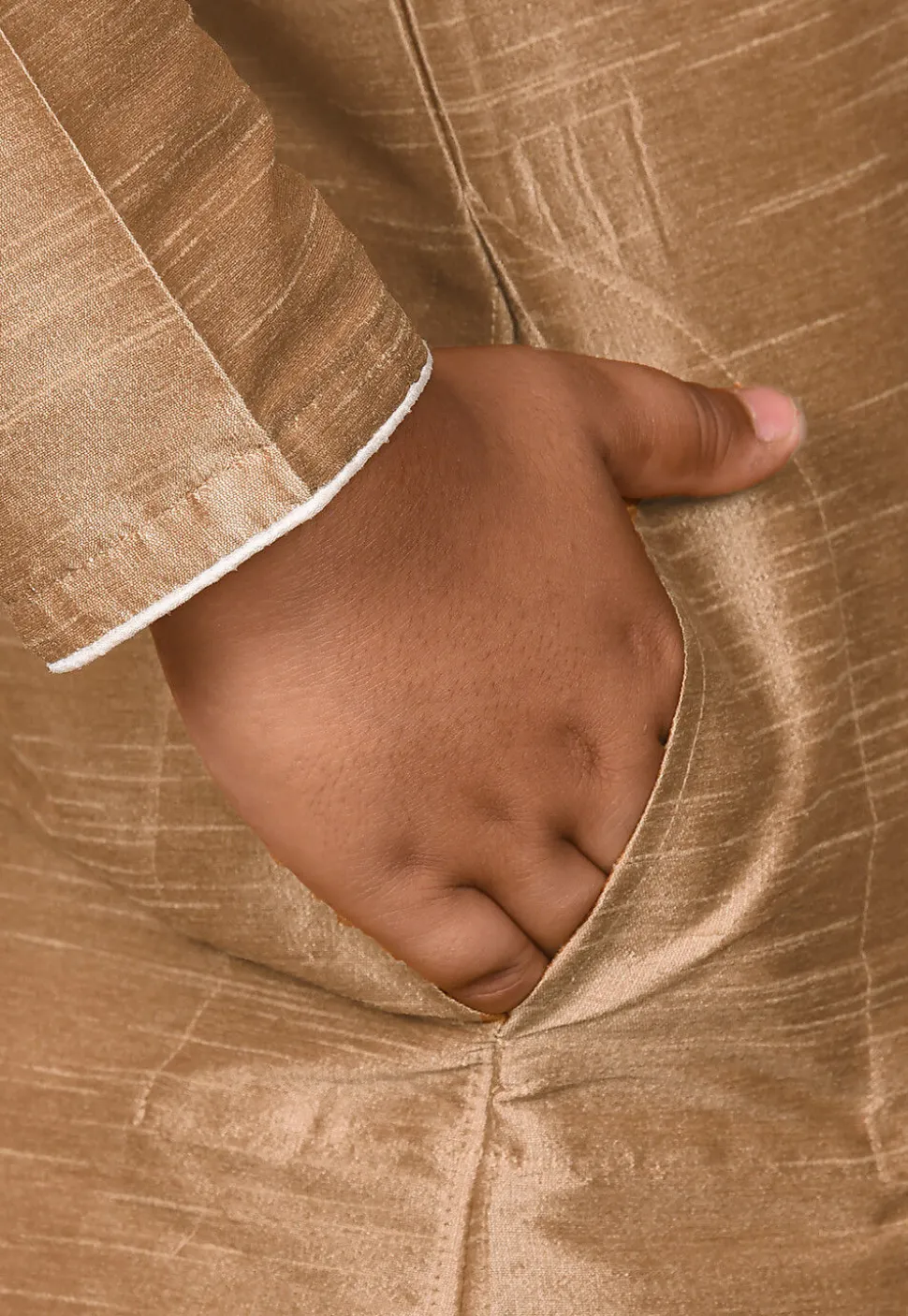 Solid Color Dupion Silk Kurta in Beige
