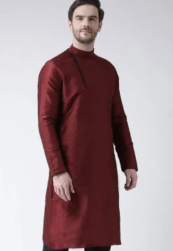 Solid Color Dupion Silk Kurta in Maroon