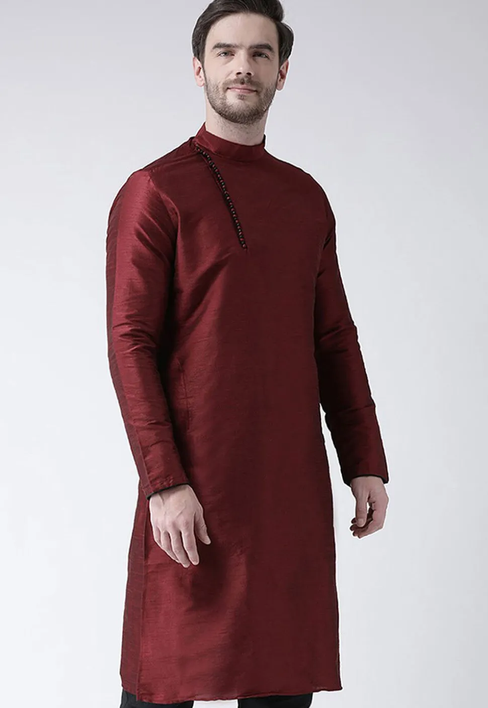 Solid Color Dupion Silk Kurta in Maroon