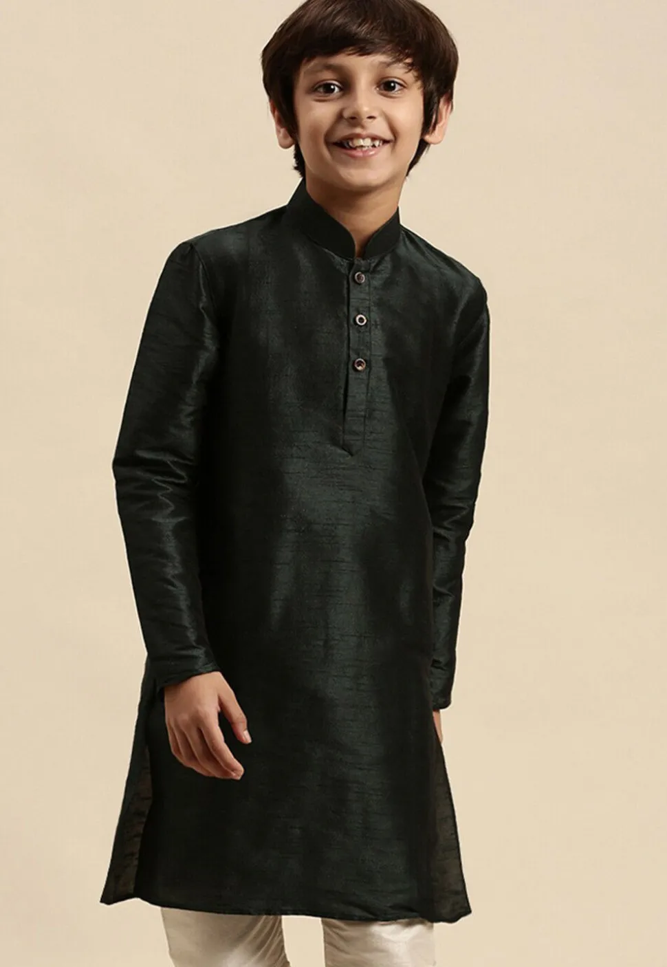 Solid Color Dupion Silk Kurta in Black