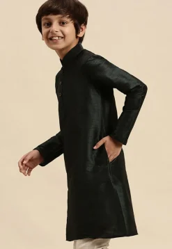 Solid Color Dupion Silk Kurta in Black