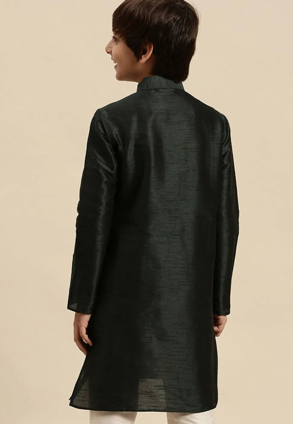 Solid Color Dupion Silk Kurta in Black
