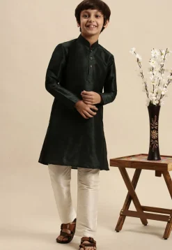 Solid Color Dupion Silk Kurta in Black