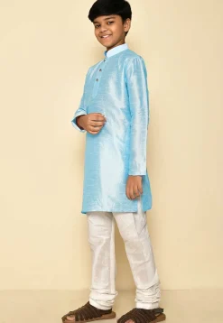 Solid Color Dupion Silk Kurta Set in Light Blue