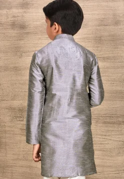 Solid Color Dupion Silk Kurta in Grey