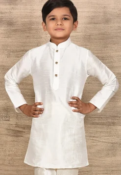 Solid Color Dupion Silk Kurta in Cream