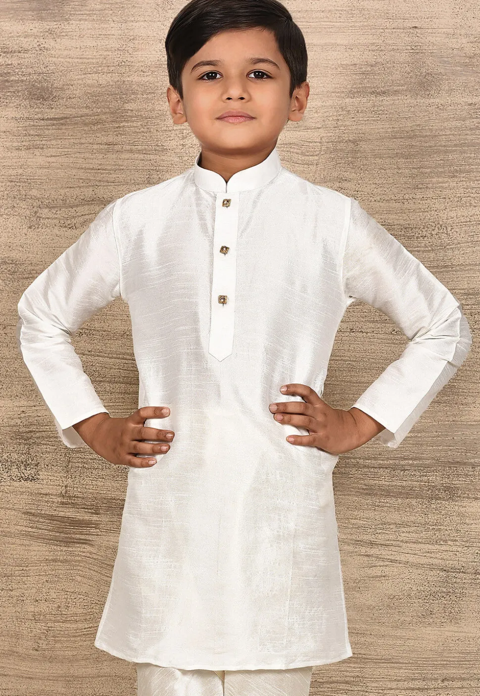 Solid Color Dupion Silk Kurta in Cream