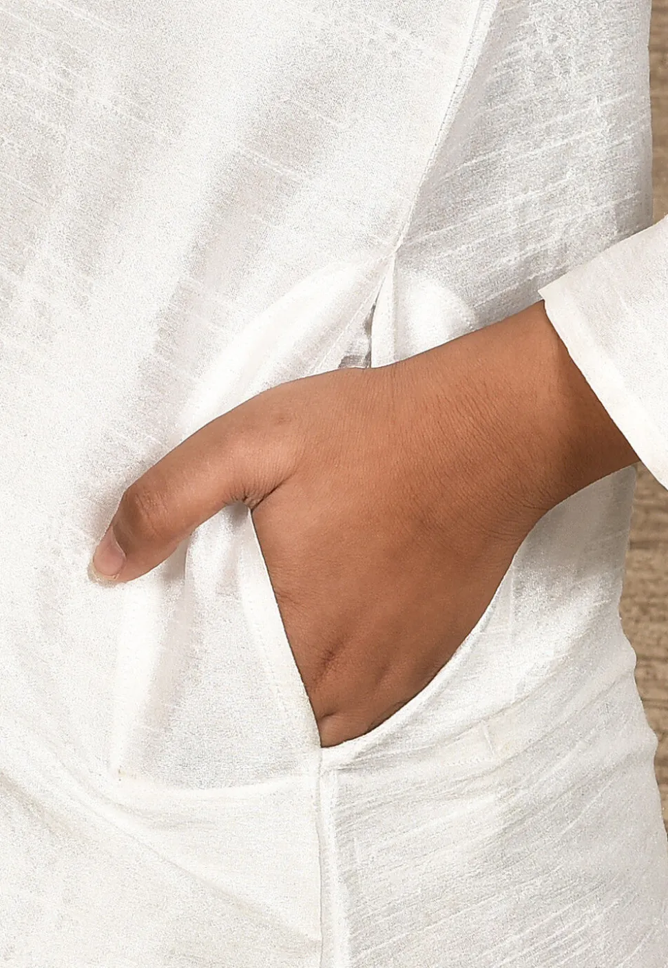 Solid Color Dupion Silk Kurta in Cream
