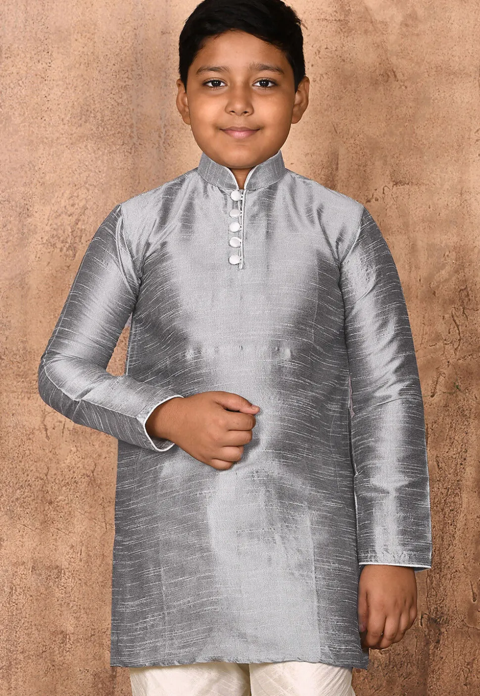 Solid Color Dupion Silk Kurta in Grey