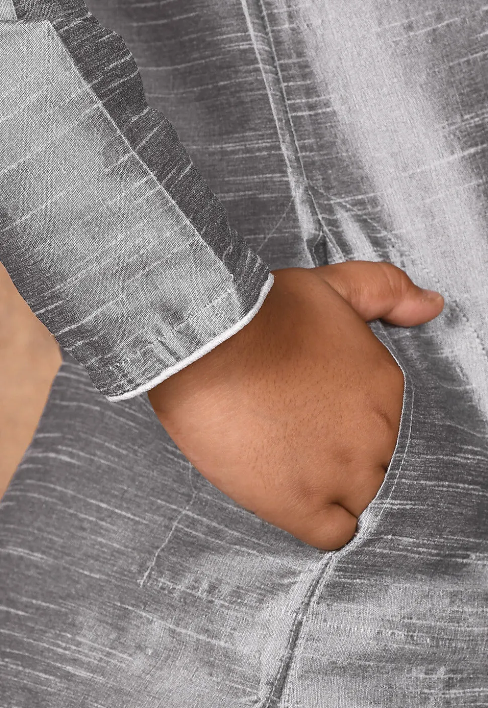 Solid Color Dupion Silk Kurta in Grey