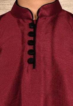 Solid Color Dupion Silk Kurta Set in Maroon