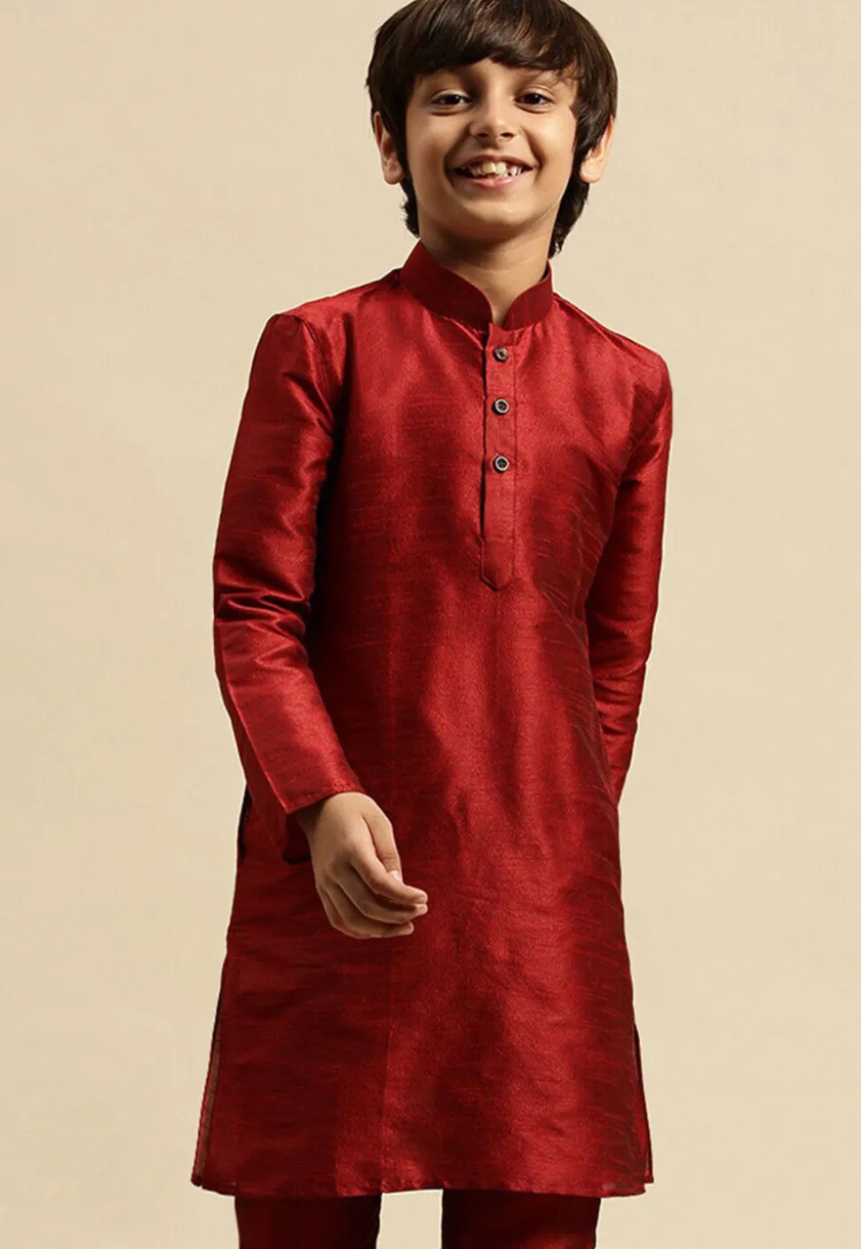 Solid Color Dupion Silk Kurta Pyjama Set in Maroon