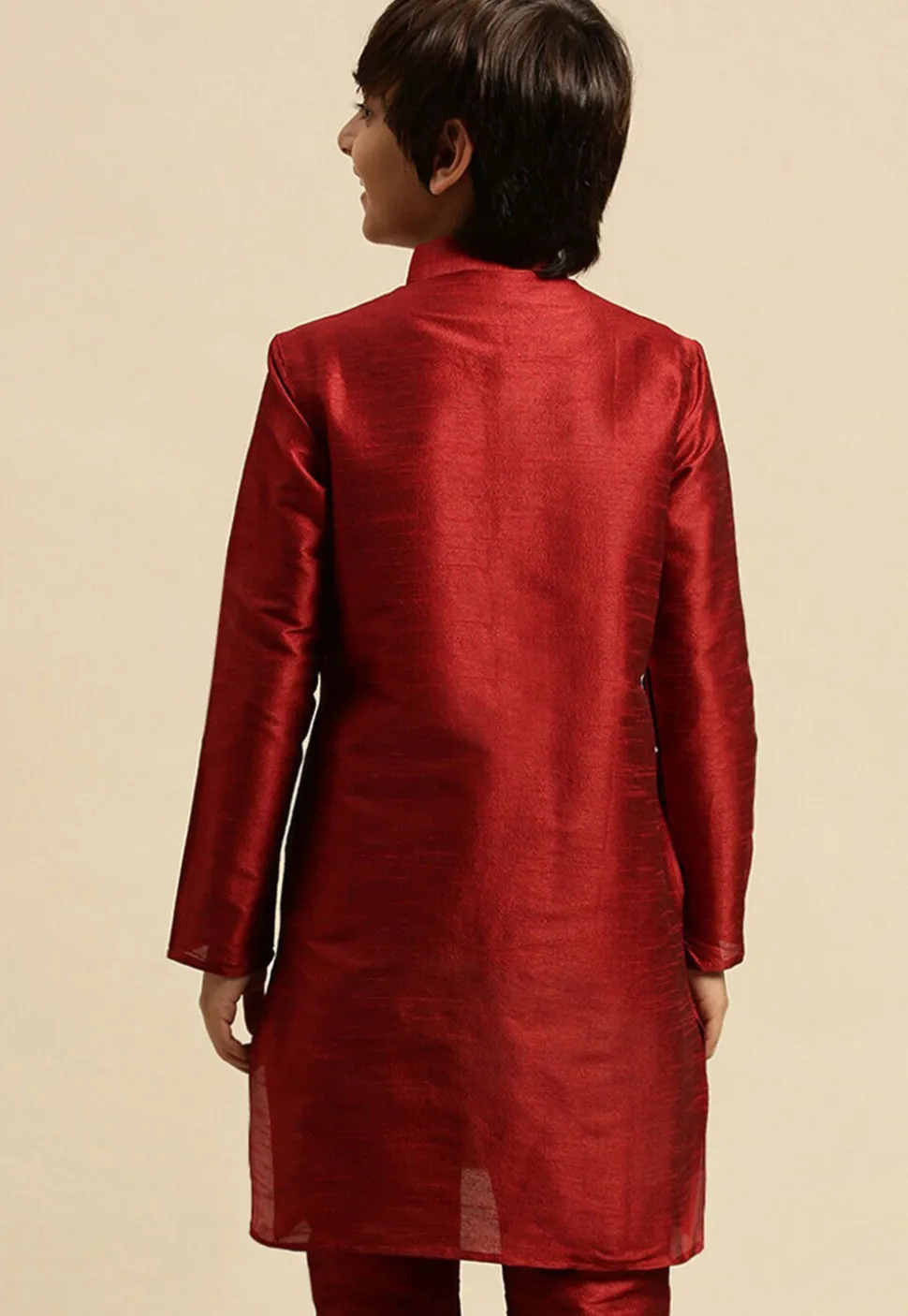 Solid Color Dupion Silk Kurta Pyjama Set in Maroon
