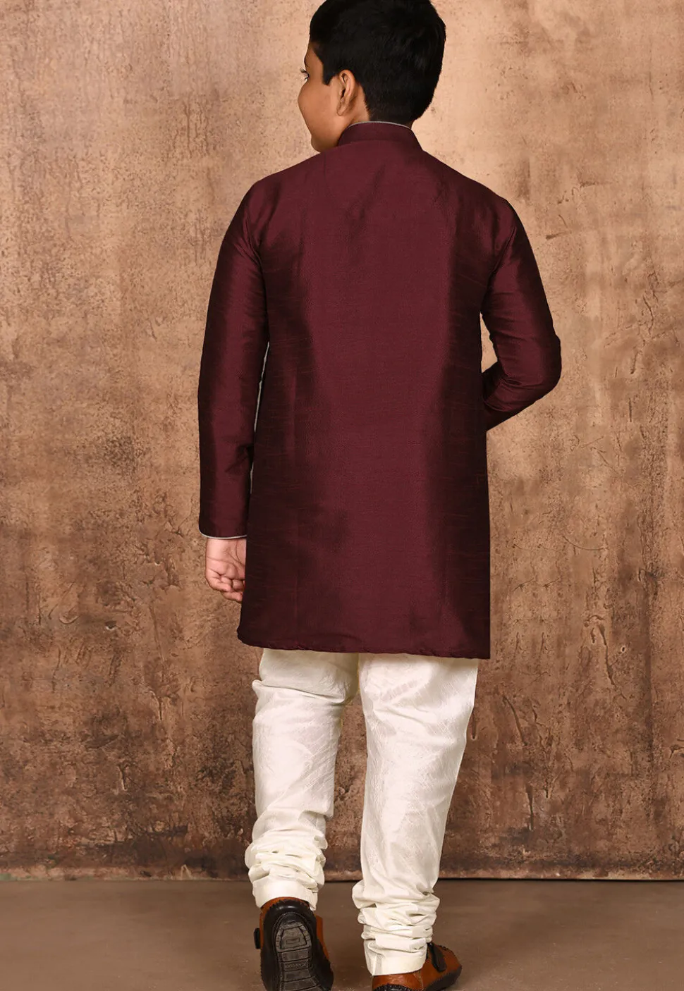 Solid Color Dupion Silk Kurta Set in Maroon