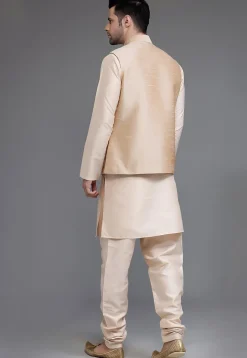 Solid Color Dupion Silk Kurta Set in Light Beige