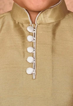 Solid Color Dupion Silk Kurta Set in Dark Beige