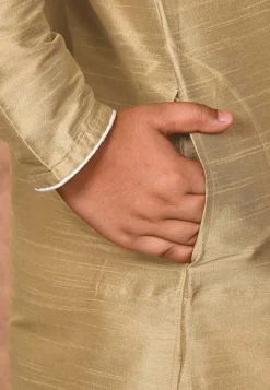 Solid Color Dupion Silk Kurta Set in Dark Beige