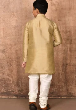 Solid Color Dupion Silk Kurta Set in Dark Beige