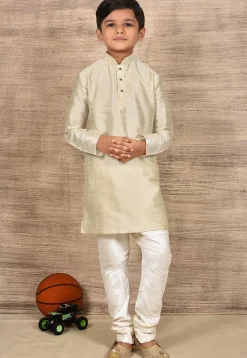 Solid Color Dupion Silk Kurta Set in Light Beige