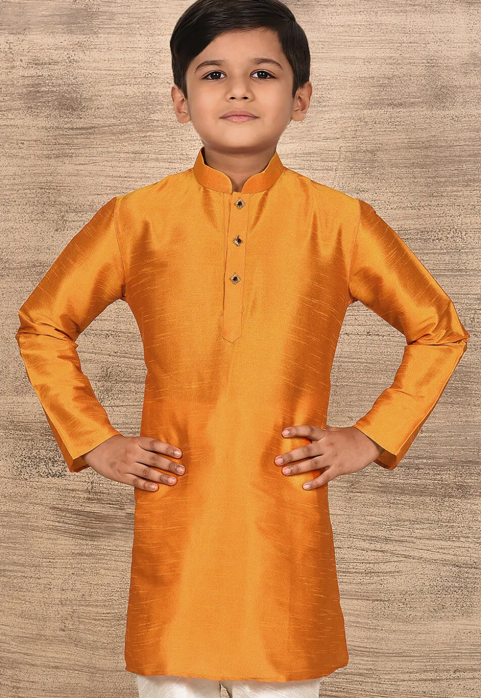 Solid Color Dupion Silk Kurta in Mustard