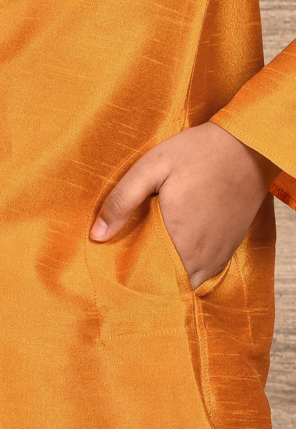 Solid Color Dupion Silk Kurta in Mustard
