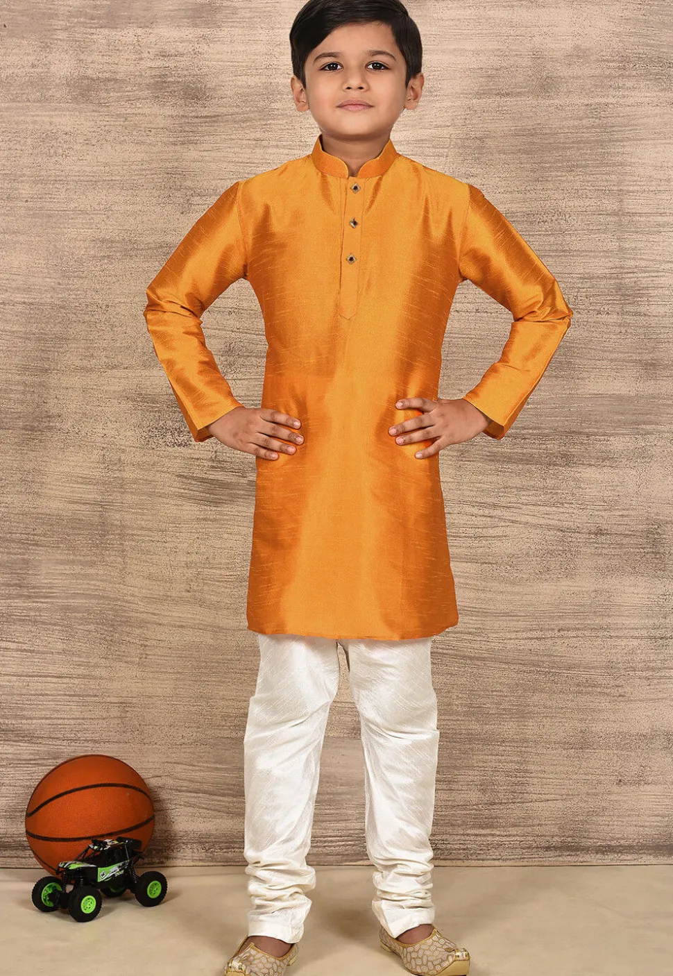 Solid Color Dupion Silk Kurta in Mustard