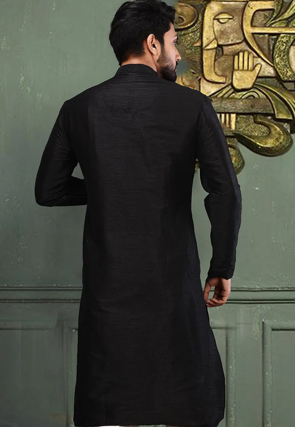Solid Color Dupion Silk Kurta in Black