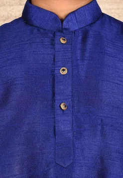 Solid Color Dupion Silk Kurta Set in Navy Blue