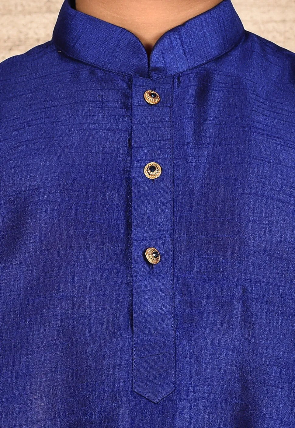 Solid Color Dupion Silk Kurta Set in Navy Blue