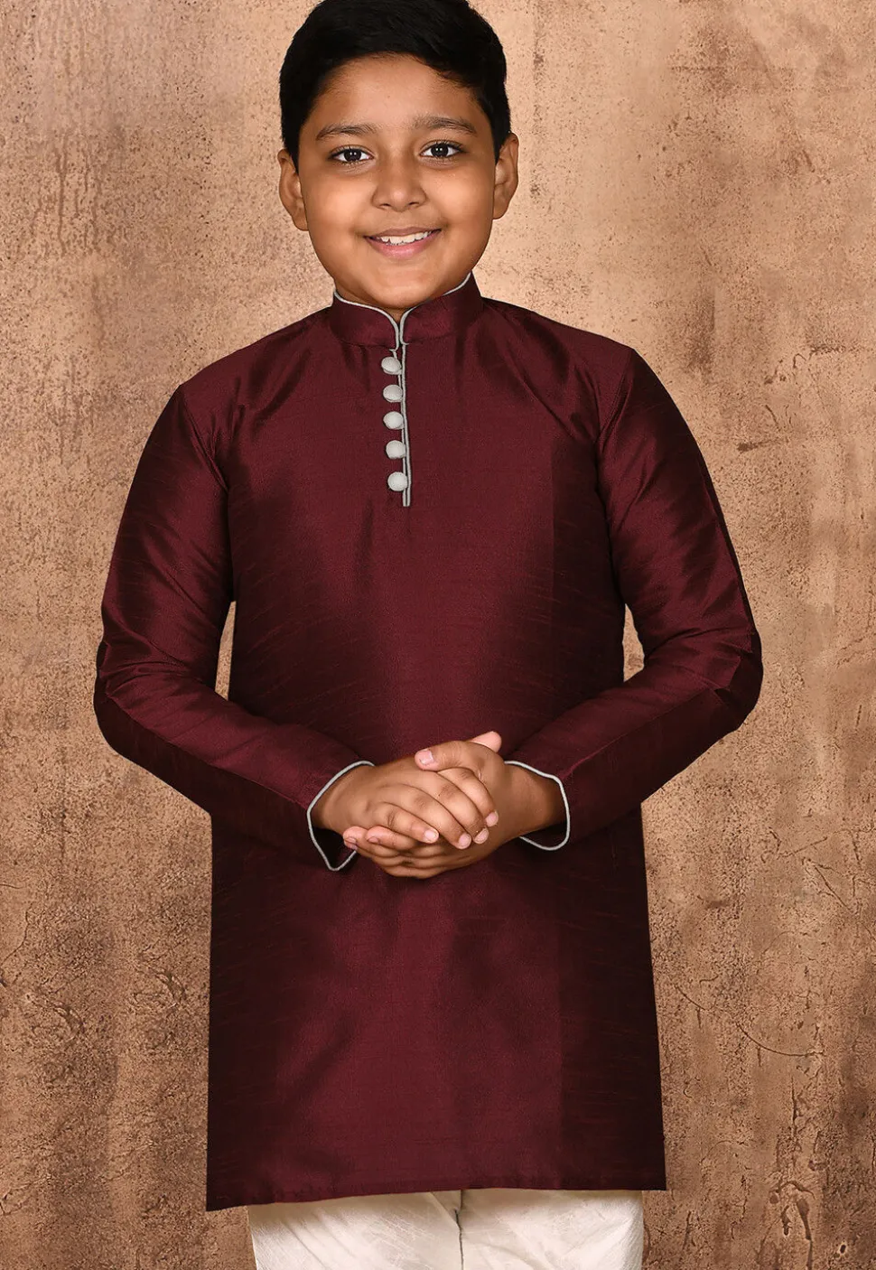Solid Color Dupion Silk Kurta in Maroon